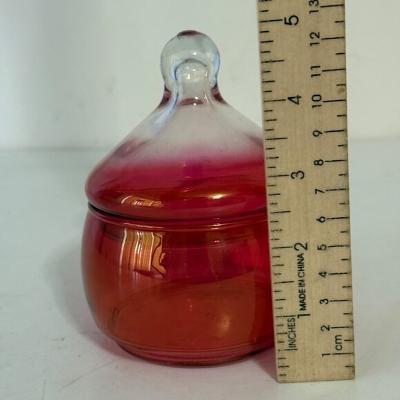 Vintage Imperial Cranberry Glass Jar With Dome Ombre Lid Apothecary Vanity Decor - Picture 14 of 16